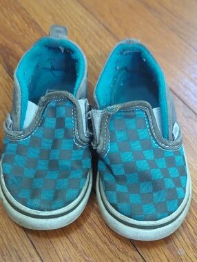 Vans Kids Slip-On Checkered Canvas Shoes - Blue/Grey